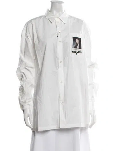 Pre-owned Undercover Graphic Print Long Sleeve Button-up Top In White