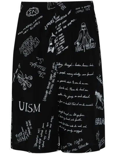 Undercover Graphic-print Wide-leg Shorts In Black