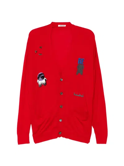 Undercover Graphic-print V-neck Cardigan In Red
