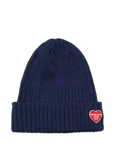 Undercover Heart-patch Ribbed Beanie Hat In Blue