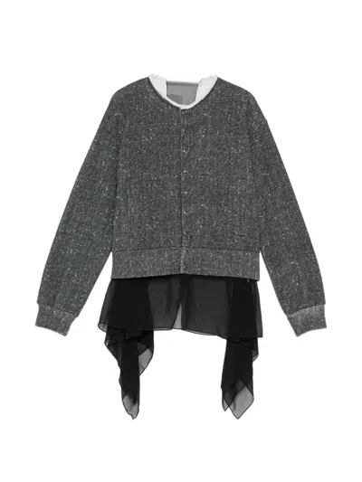 Undercover Herringbone-pattern Layered Cardigan In Gray