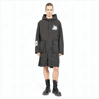 Undercover Hooded Trench Coat With Relaxed Fit In Black