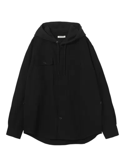 Undercover Hooded Zip-front Shirt In Black