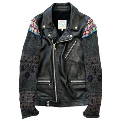 Pre-owned Undercover Ism "earmuff Maniac" Knit Sleeve Biker Jacket In Black