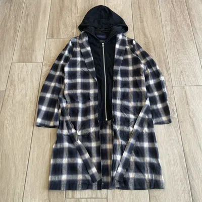 Pre-owned Undercover John Ss17 Layer Hoodie Plaid Light Wrap Coat In Blue