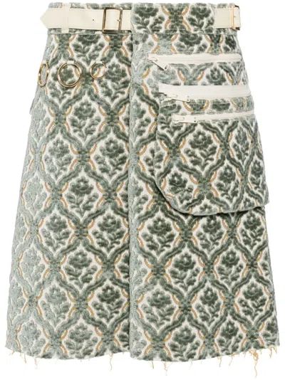 Undercover Kinkazann Weaving Belted Skirt In Pale Green Base