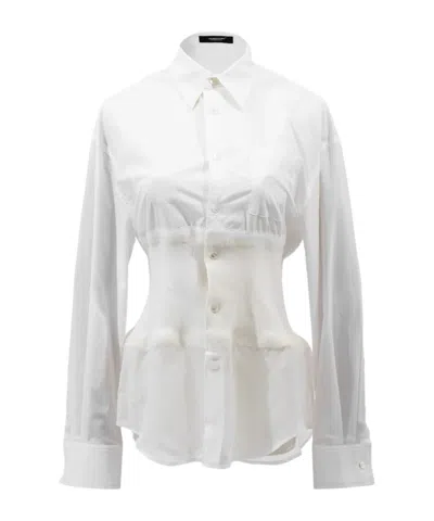 Undercover Knitted Patchwork Long-sleeved Shirt In White