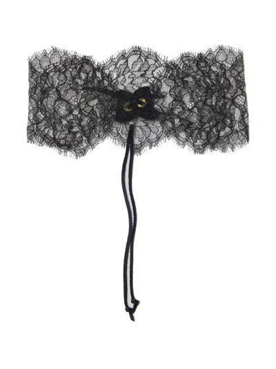 Undercover Lace-trimmed Leather Face Mask In Black