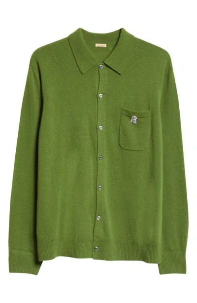 Undercover Lamb Patch Wool & Cashmere Cardigan In Moss Green