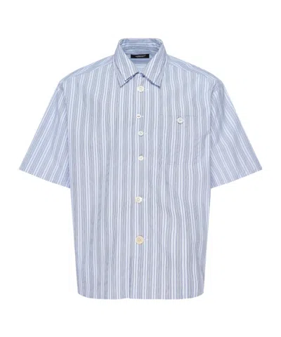 Undercover Layered Collar Striped Shirt In Blue