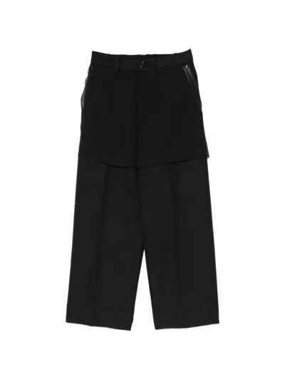 Undercover Layered-panel Wide-leg Trousers In Black