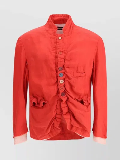 Undercover Linen Jacket With Ruffled Hem And Double-layered Cuffs In Red