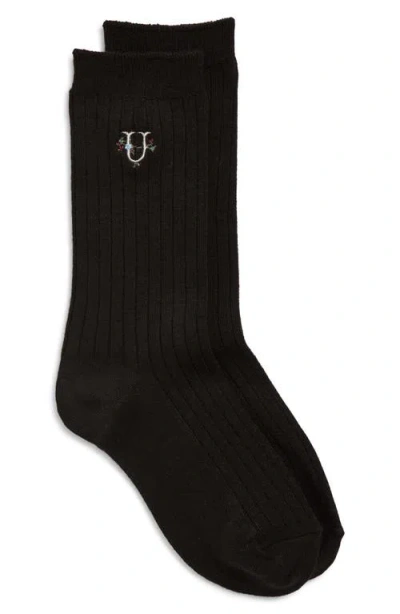Undercover Logo Embroidered Rib Crew Socks In Black