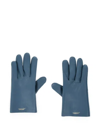 Undercover Logo-print Leather Gloves In Blue