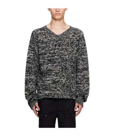 Undercover Long Sleeved V-neck Sweater In Black