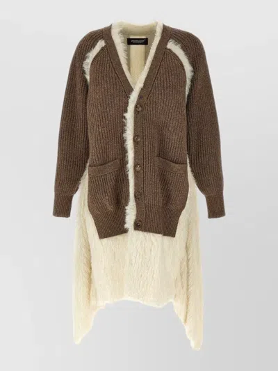 Undercover Longline Cardigan Contrast Trims Front Pockets In Brown