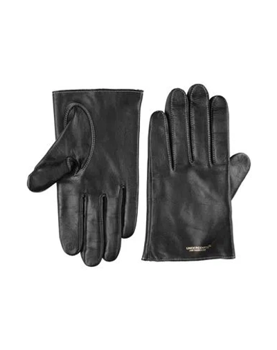 Undercover Logo-debossed Leather Gloves In Black