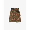 UNDERCOVER UNDERCOVER MEN'S BLACK BASE FLORAL-PATTERN JACQUARD-TEXTURE WOVEN-BLEND MINI SKIRT