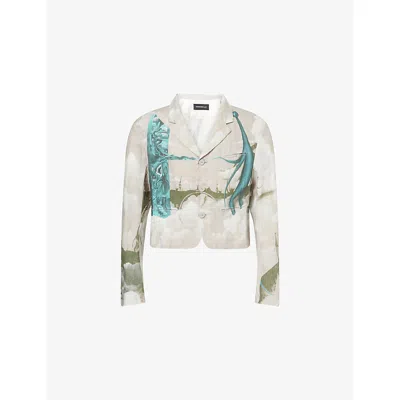 Undercover Mens Printed Crop Linen Jacket Natural Base