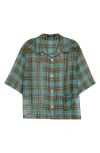 Undercover Metallic Stripe Plaid Silk Blend Camp Shirt In Green