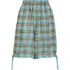 Undercover Metallic Stripe Plaid Silk Blend Twill Bermuda Shorts In Light Blue Check