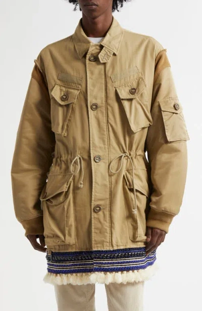Undercover Military Jacket With Beaded Trim In Beige