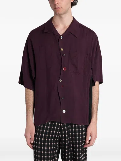 Undercover Mismatched-button Panelled Shirt In Red