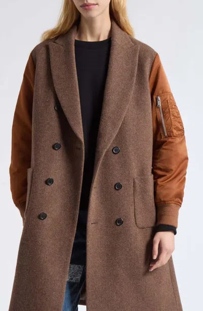 Undercover Mixed Media Double Breasted Coat In Blue