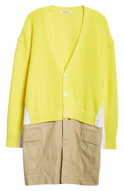 Undercover Mixed Media Longline Cardigan In Yellow