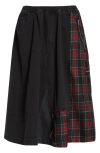Undercover Plaid-panelled Midi Skirt In Black