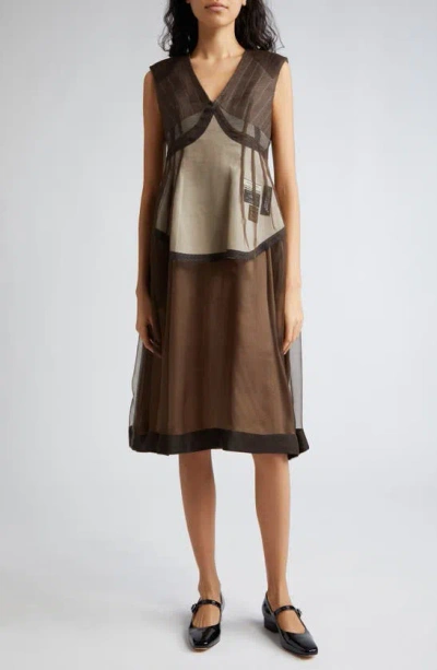 Undercover Mixed Media Sleeveless Dress In Brown