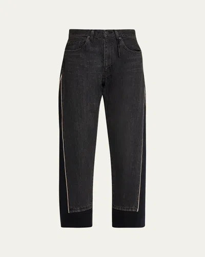 Undercover Mixed-media Denim Straight-leg Ankle Sweatpants In Black