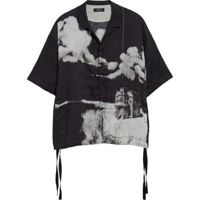 Undercover Oversize Short Sleeve Linen Button-up Shirt In Black Base