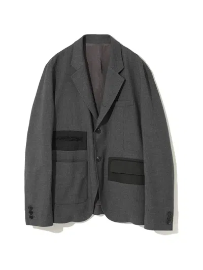 Undercover Panelled Frayed-detail Blazer In Gray