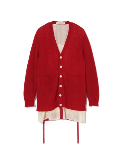 Undercover Panelled Pinstripe Cardigan In Red