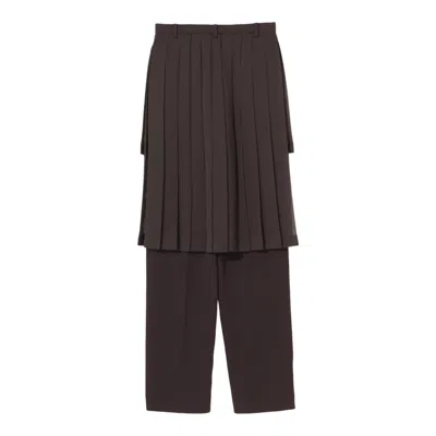 Undercover Pants With Layered Sheer Pleats In Brown