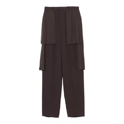 Undercover Pants With Layered Sheer Pleats In Brown