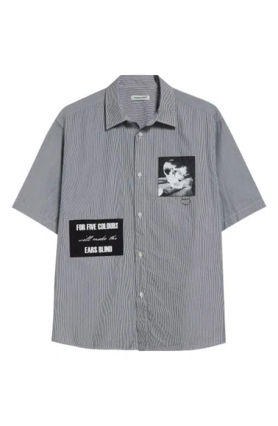 Undercover Patchwork Stripe Button-up Shirt In Black St