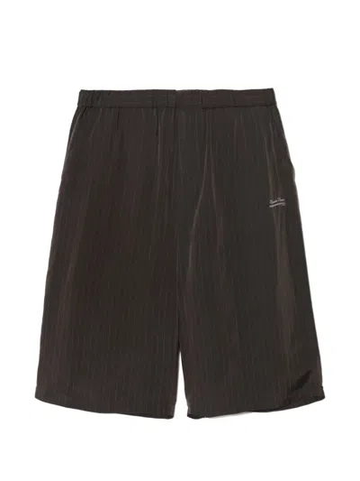 Undercover Pinstripe Logo-embroidered Shorts In Brown