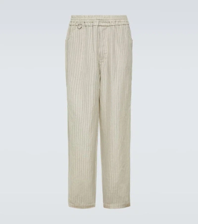 Undercover Pinstripe Wool And Linen Wide-leg Trousers In Weiss