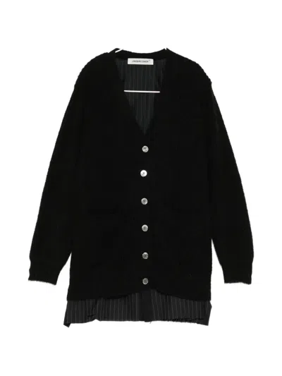 Undercover Pinstripe-panel Knitted Cardigan In Black