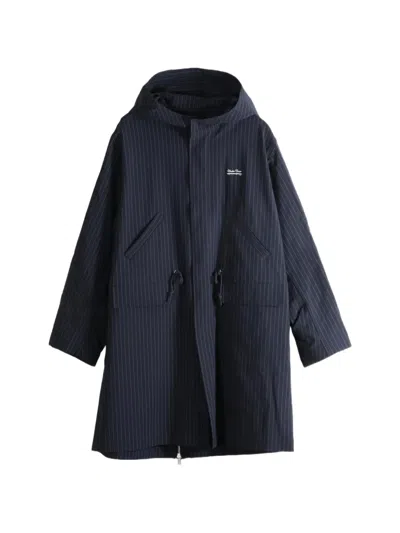 Undercover Pinstripe-pattern Hooded Coat In Blue
