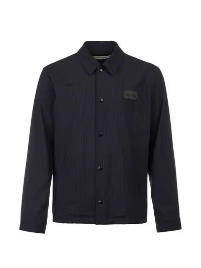Undercover Pinstripe-print Logo-patch Jacket In Blue
