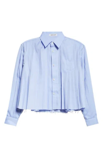 Undercover Pleated Raw Hem Crop Button-up Shirt In Light Blue