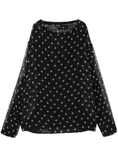 Undercover Polka-dot Layered Blouse In Black
