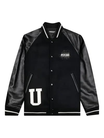 Undercover Psycho Leather-sleeved Bomber Jacket In Black