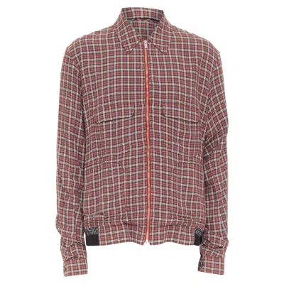 Pre-owned Undercover Red Green Grey Plaid Check Wool Rib Zip Bomber Shirt Jp4 Xl