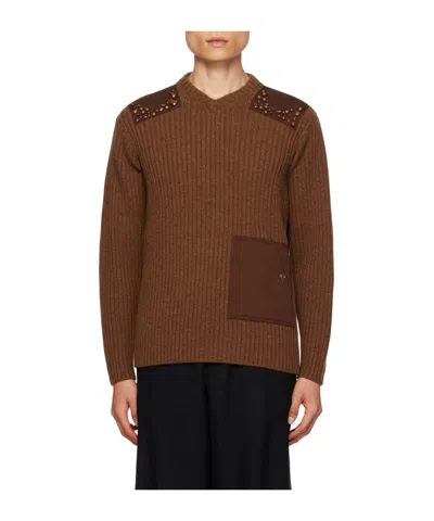 Undercover Rib Knitted Long-sleeved Sweater In Brown