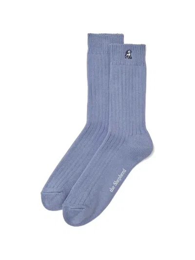 Undercover Ribbed-knit Logo-embroidered Socks In Blue