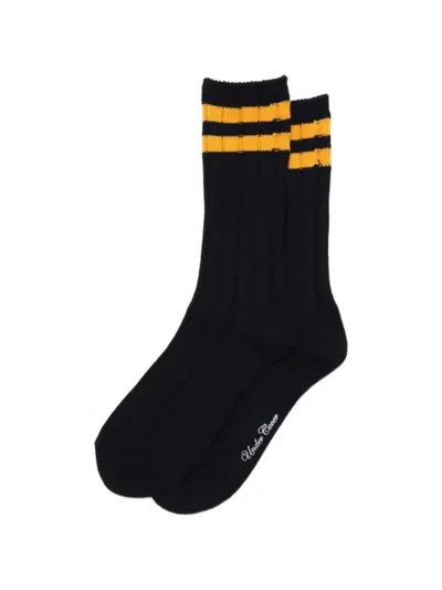 Undercover Ribbed-knit Striped Socks In Black
